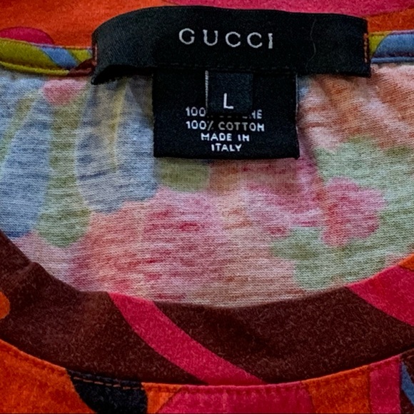 Authentic GUCCI floral 100% Cotton SS top for Women Color Splash size L EUC - Picture 4 of 5
